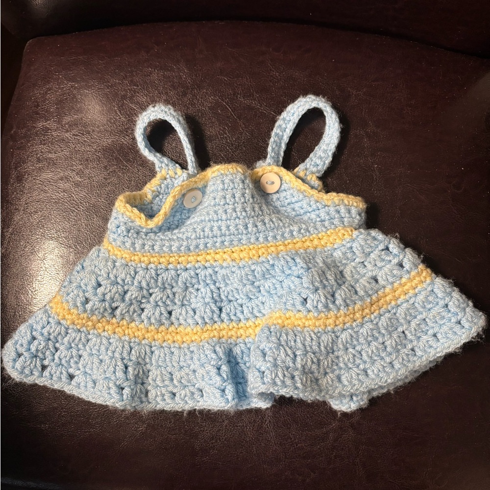 Handmade Blue and Yellow Crochet Kids Dress